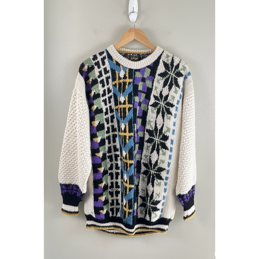 CASA Vtg Alpaca Wool Sweater Colorful Geometric Print Chunky Knit Men's‎ XL